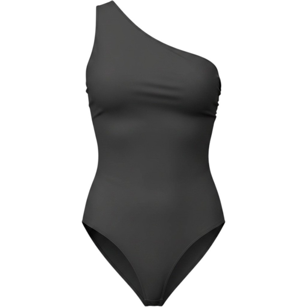 Zara Asymmetric Bodysuit Womens Small Black Stretch Ruched Side One Shoulder